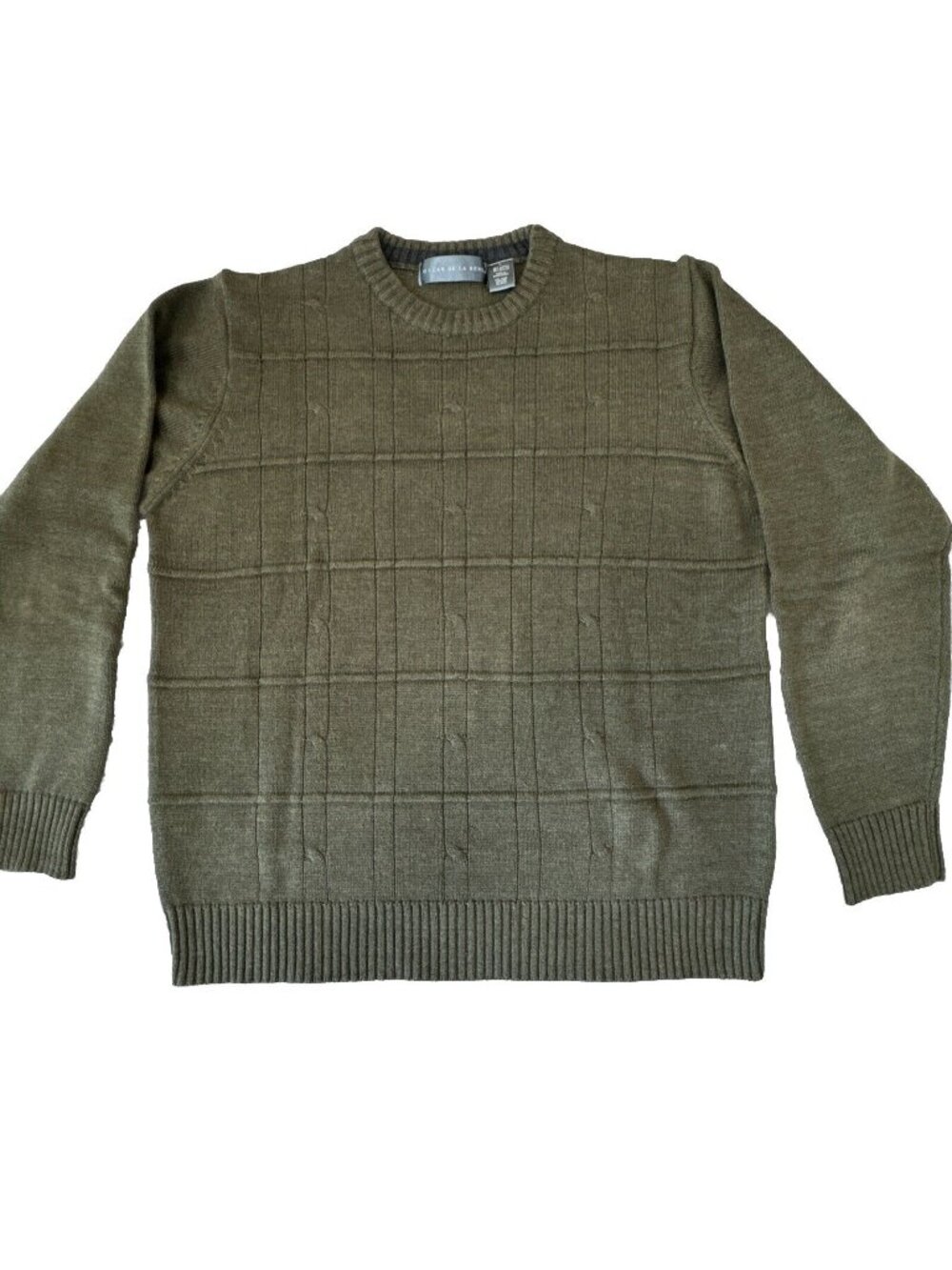 Oscar De La Renta Olive Green Knit Sweater Mens L Cotton Blend Crewneck Grandpa